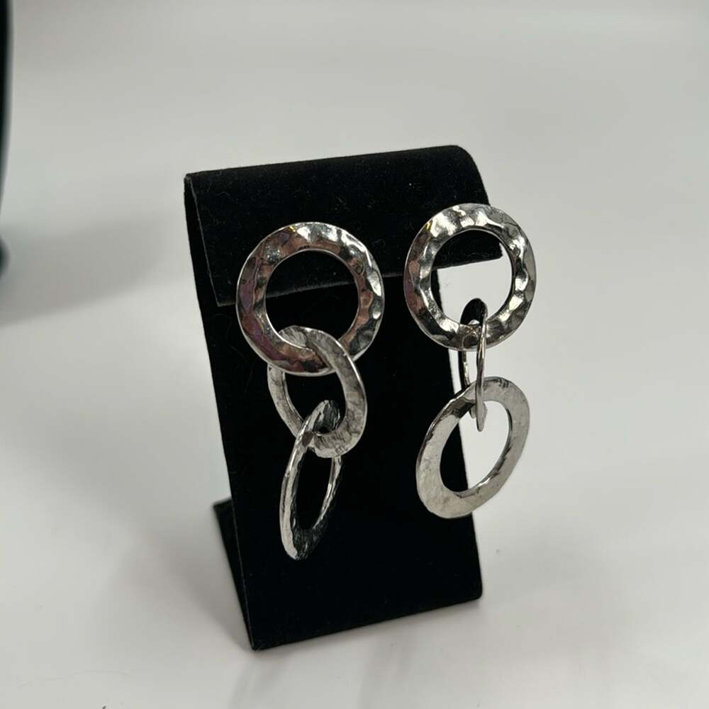 Silver hoop ring stacked chain earrings